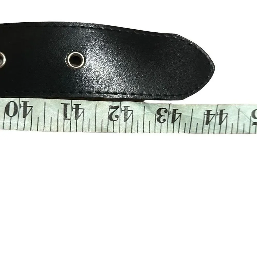 Single Pin Buckle Unisex Black Cross Grommet Faux Leather Belt